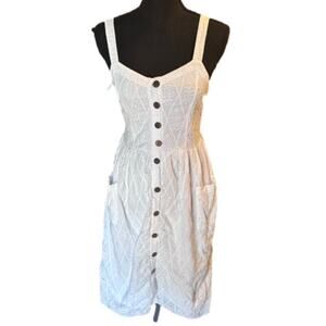 J Gee White Eyelet Button-Down Sundress – Sleeveless with Pockets – Size L